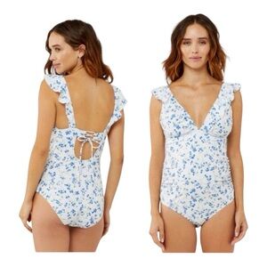 A Pea in the Pod Blue Floral One Piece Swimsuit